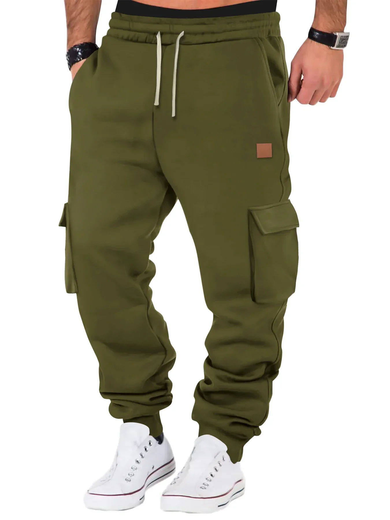 

Men Multi-Pocket Pants Men's Casual Sports Pants Cotton Fleece Sweatpants Gym Running Training Jogging Mountaineering Pants