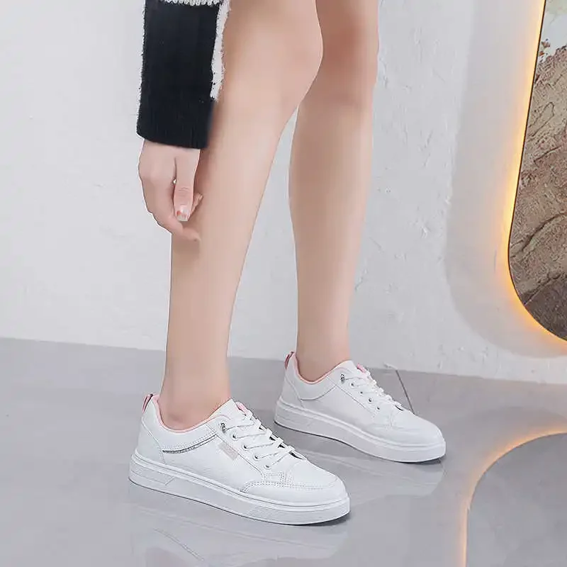 

Natural Leather Playform Black Boot Woman Walking Sports Shoes Sneakers Beige Sports Shoes Flatas Trending Products