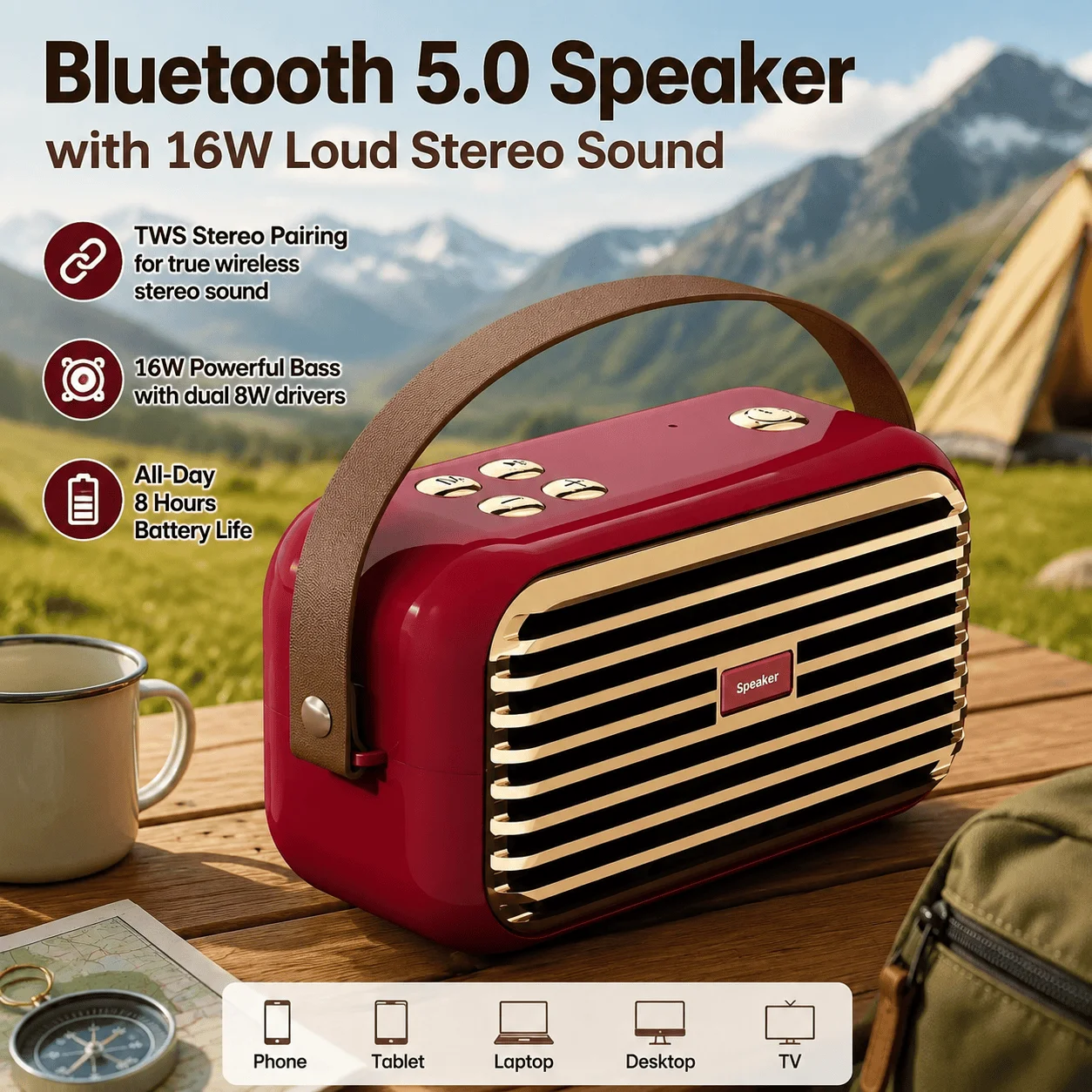 Bluetooth Speaker Portable Outdoor Wireless TWS Stereo Pairing