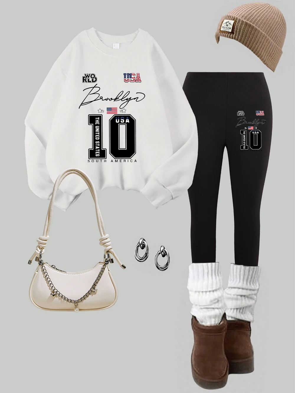 2-delige dames VS Brooklyn States afdrukken sweatshirts leggings set winter fleece thermische hoodie broek straat joggingkleding