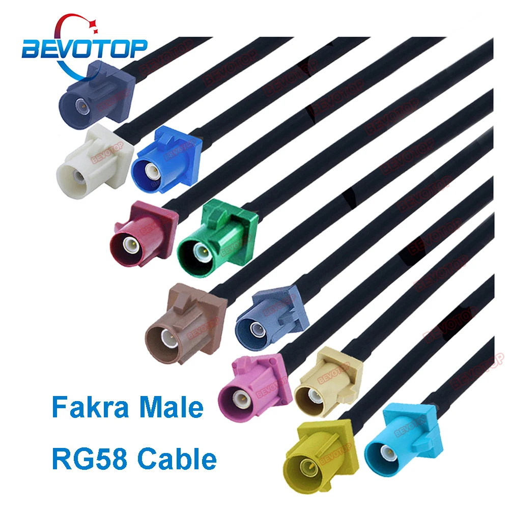 1PCS RG58 Cable Fakra A/B/C/D/F/G/H/I/K/Z Male to Male Plug Car Video Line Wire Harness RG58 Jumper BEVOTOP Auto Cable 10CM~30M