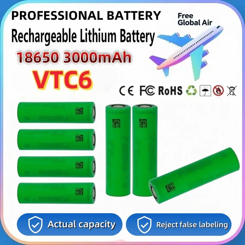 SU VTC6 3.7V 3000mAh rechargeable lithium-ion battery suitable for Sony US18650VTC6 30A strong battery stable, durable, and safe