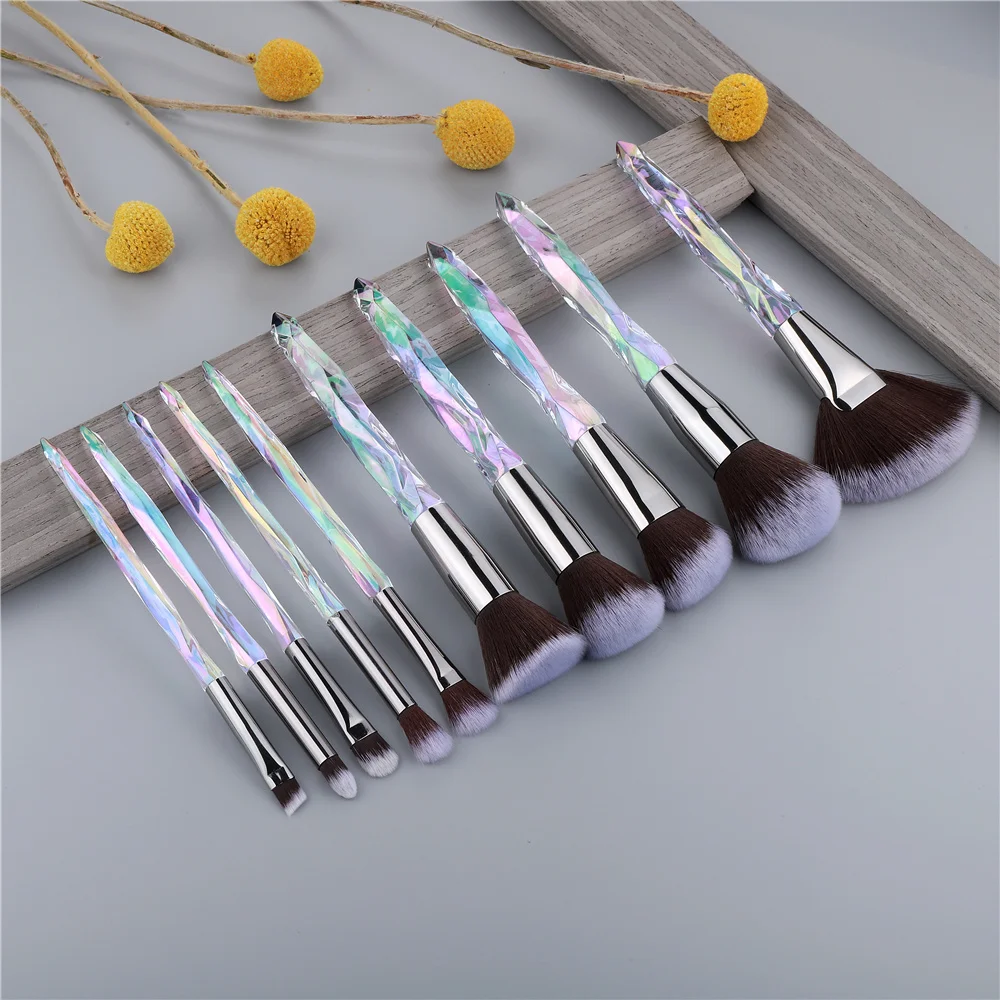 KOSMETYKI 10PCS Crystal Makeup Brushes Set Loose Powder Blush Contouring Foundation Eye Shadow Concealer Beauty Tools Full Set