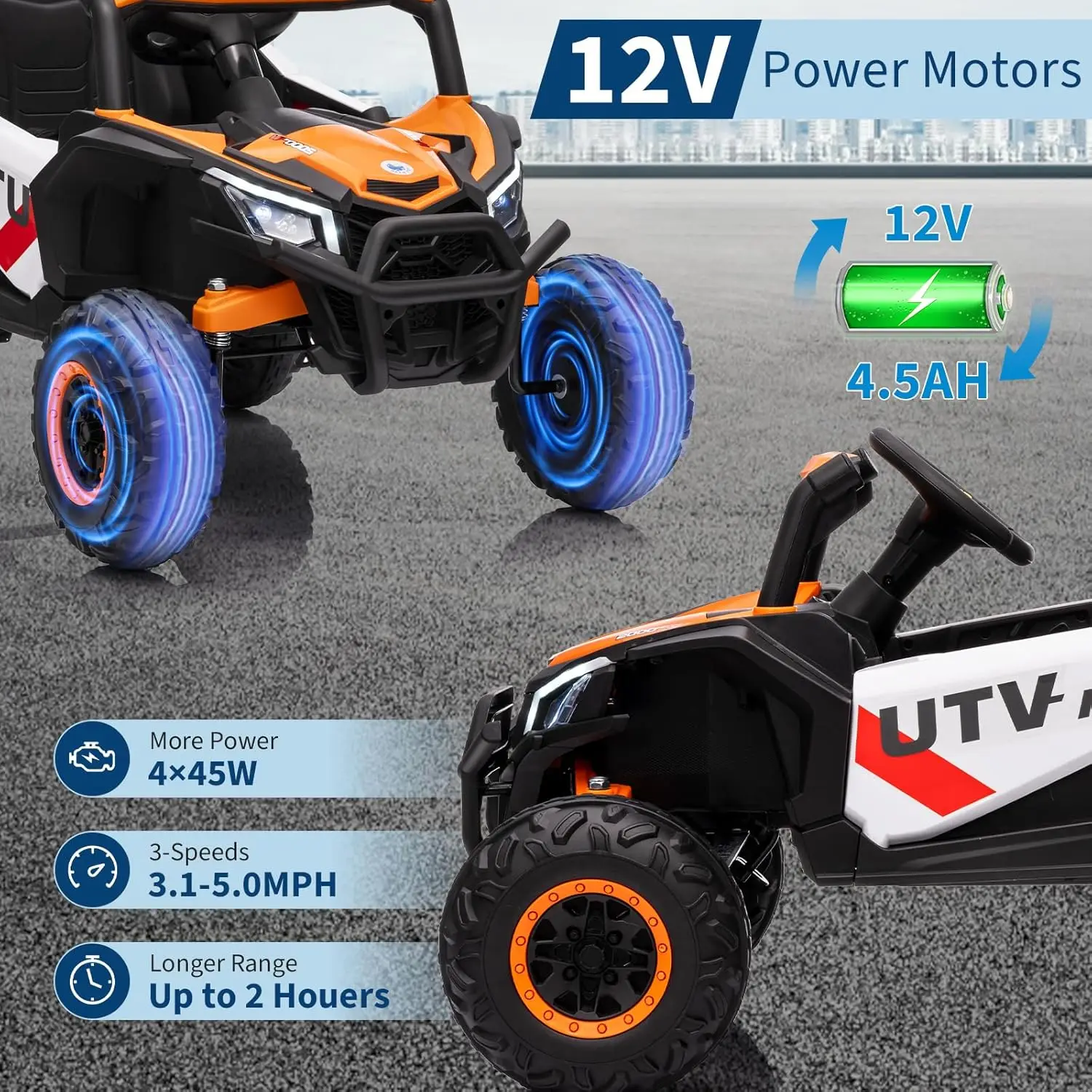 Elektryczny pojazd dla dzieci 12V UTV Truck z 4 zawieszeniami sprężynowymi, pilotem, Bluetooth, muzyką i światłami LED dla dzieci w wieku 3+ lat