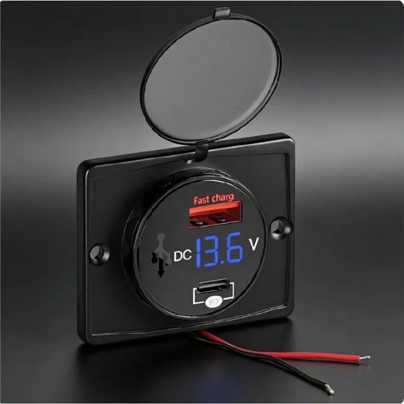 Y43A-Wall Mount Adapter, 2 Ports USB Outlet, QC 22.5W PD 30W Type-C Quick Charge, QC3.0 Panel, Bus, ATV, Truck