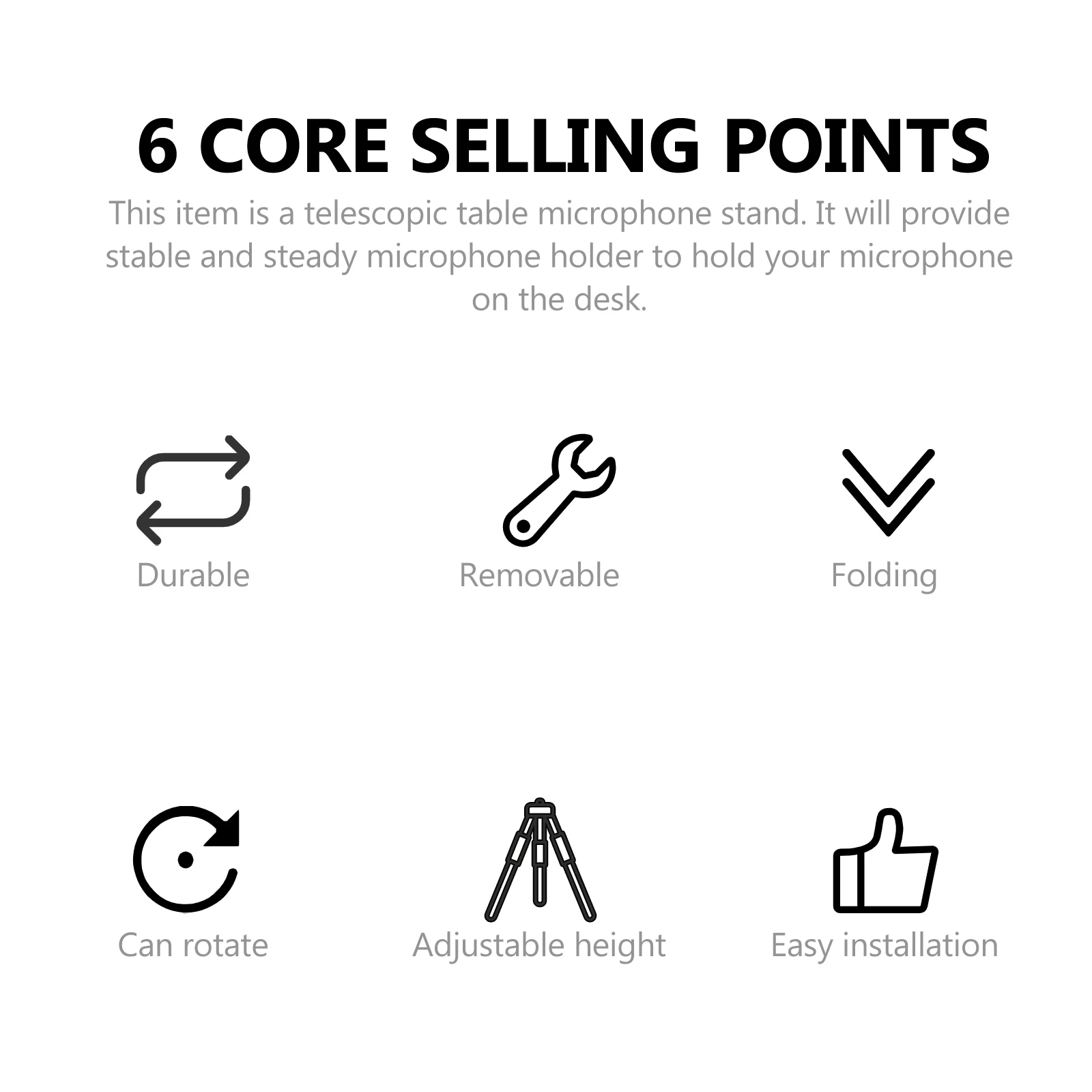 

Portable Desktop Microphone Mount Adjustable Height with Triangular Design for Stability