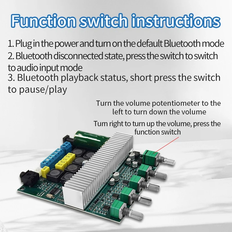 Placa amplificadora de plástico tpa3116, 2.1 canais, alta potência, bluetooth 5.0, amplificadores de áudio DC12V-24V 2x50w + 100w