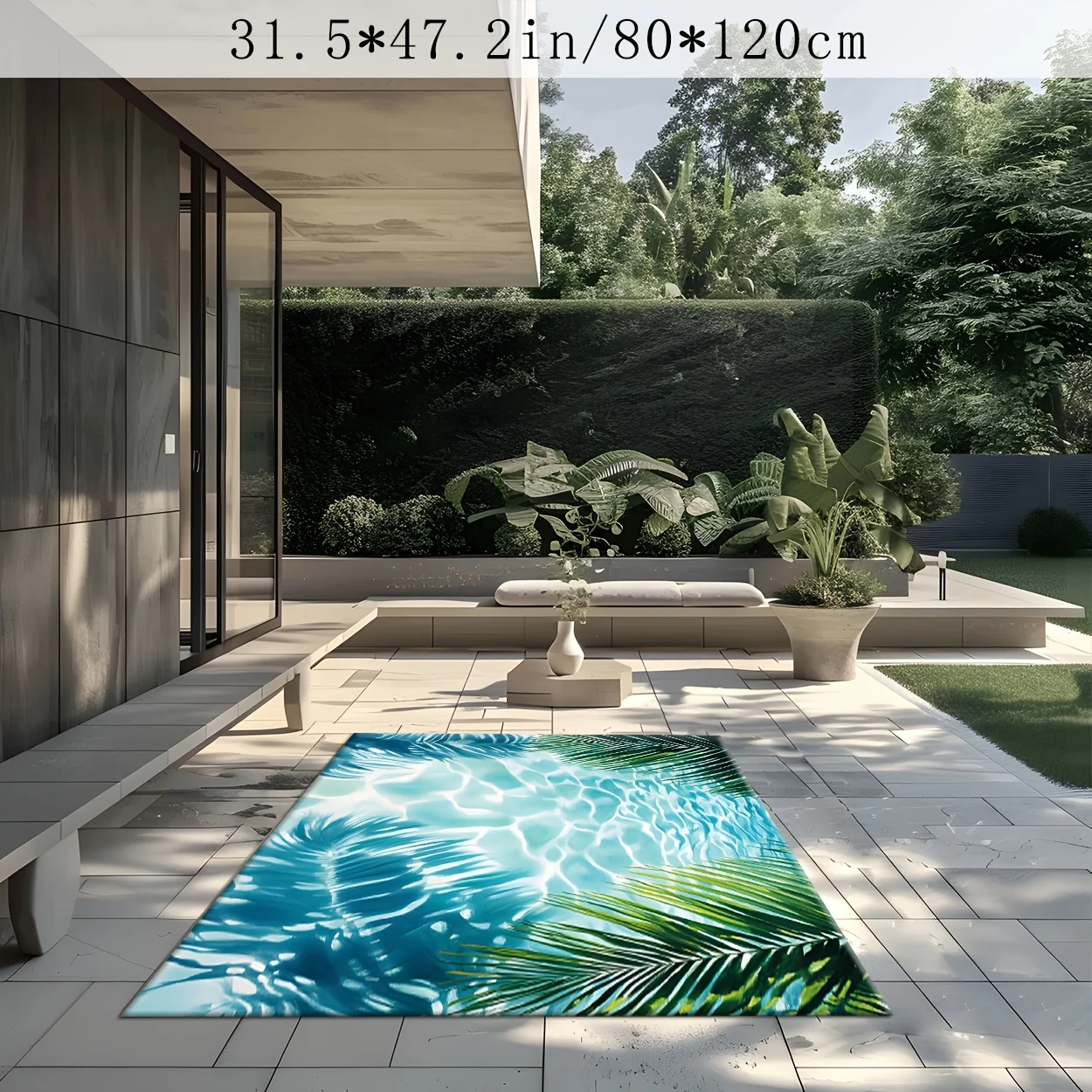 [Palm Outdoor Mat] Tropical Palm & Water Reflection Area Mat - Non-Slip, Machine Washable Polyester Outdoor Carpet for Patio