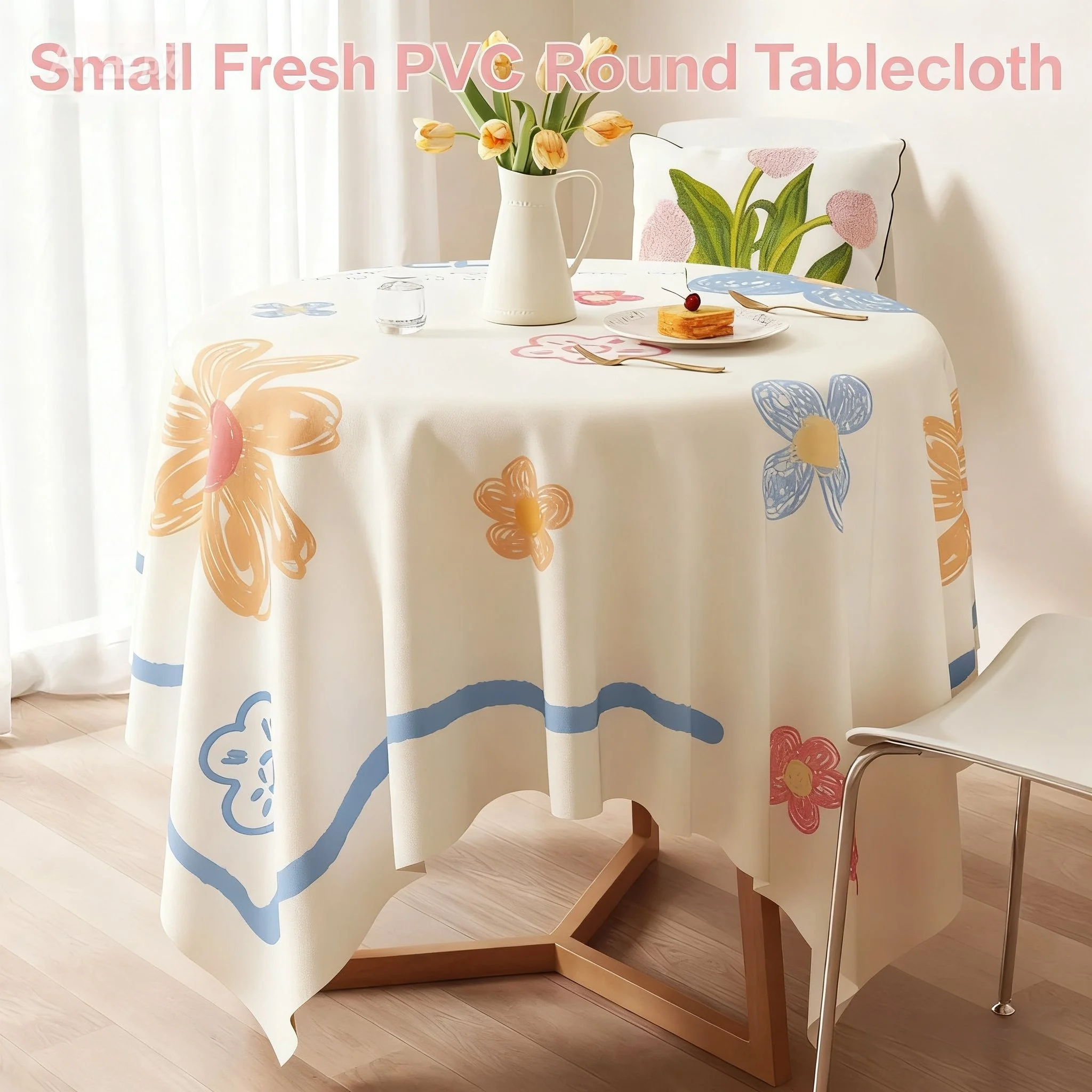 

Ins Fashion Round Tablecloth, Waterproof Oilproof PVC Table Cover, Easy Wipe Clean Washable Table Protector for Dining Kitchen