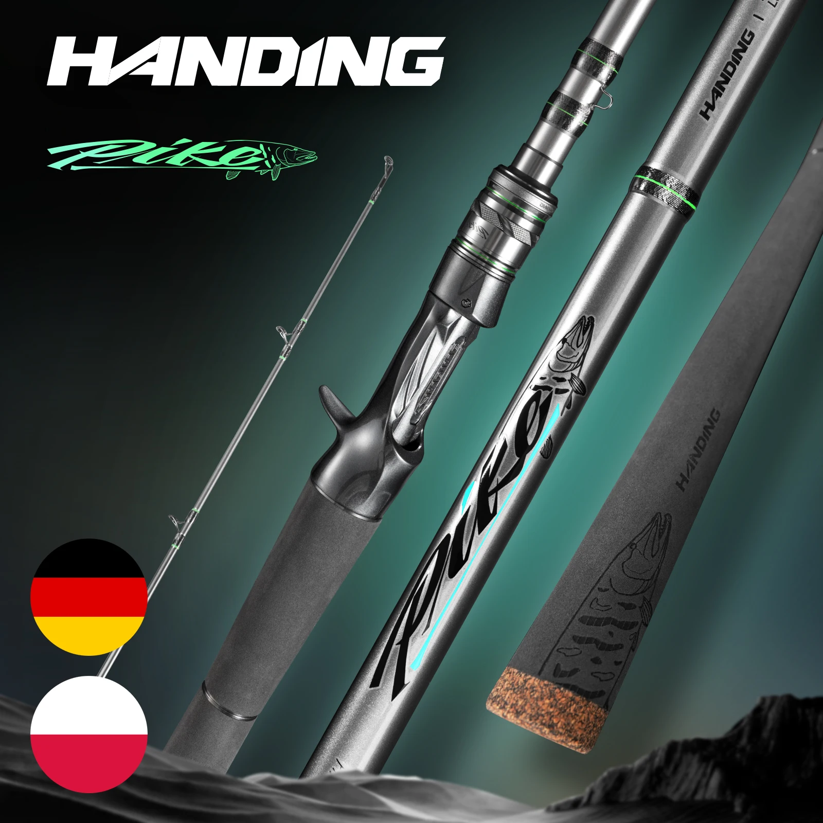 【Aus Polen】HANDING 140gWurfgewicht M1 PIKE H/XH Angelruten Leistungsstarke Rute für Hecht und Schlangenkopf, Schnelle Aktion, Angelruten mit schneller Aktion