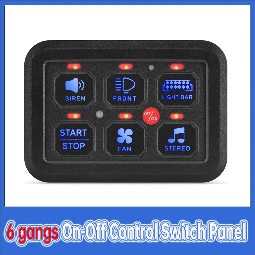 Universal Power System LED Backlight Slim Electronic Relay System 6 gangs On-Off Control Switch Panel  for SUV CAMPER RV MARINE