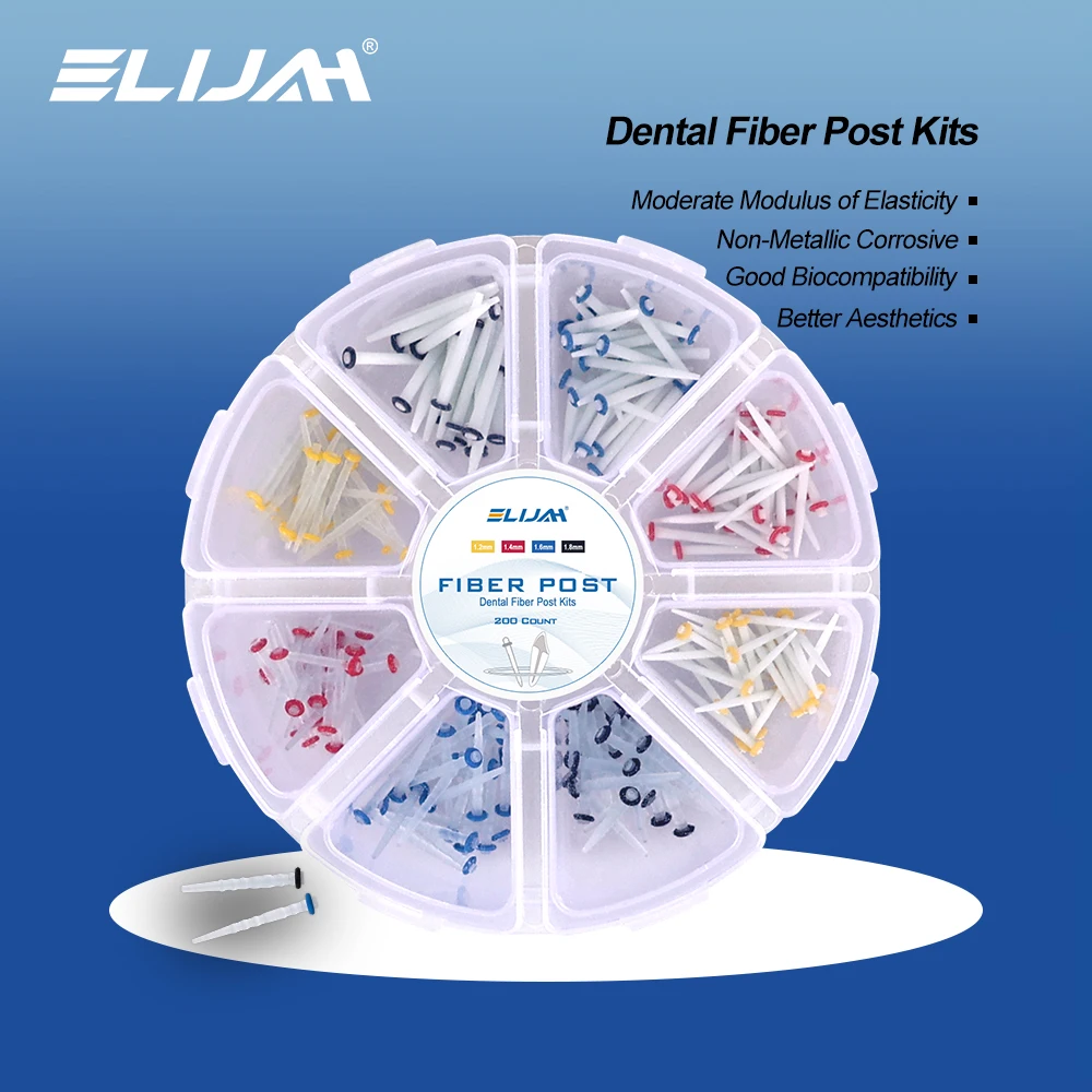 200Pcs/Box ELIJAH Dental Fiber Post Drills Screw/Straight Post Quartz Glass Thread Pile Kit Root Canal Restorative Materials
