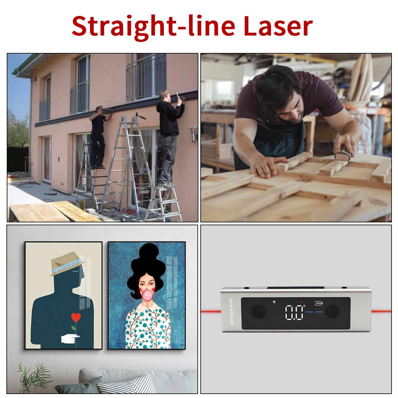 SHAHE 2 In 1 Laser Level Ruler Type-C Double Laser Angle Ruler Protractor Digital Inclinometer Measure Tool Protractor