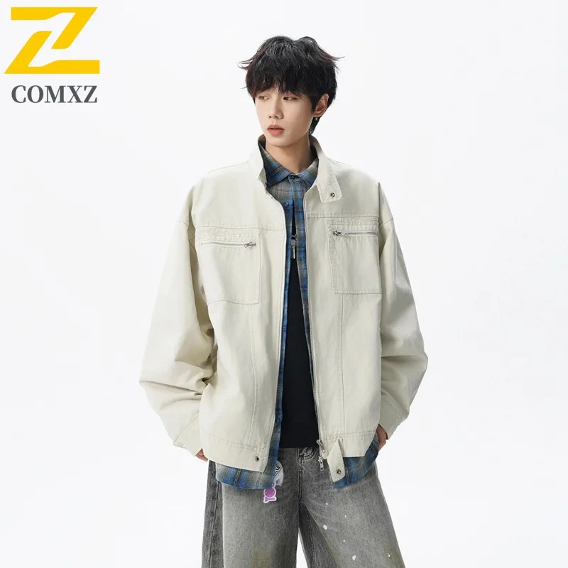 

​​COMXZ Men Street American Style Workwear Jacket 2025 Faded Denim Coat Vintage Loose waterproof windproof Fit Autumn Fashion​​