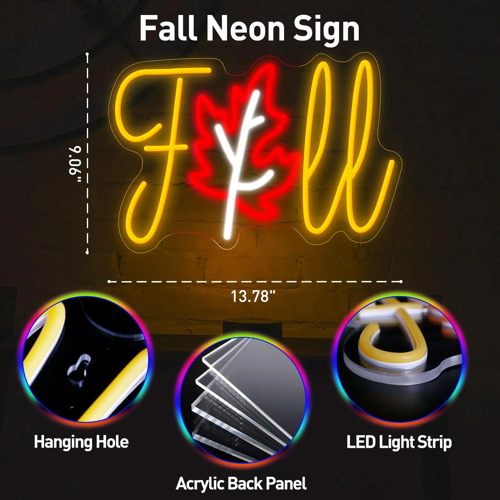 Thanksgiving Fall Neon Sign Maple Leaf Dimmable Autumn LED Light Up Sign Wall Decor for Home Harvest Celebrate Party Holiday Gif