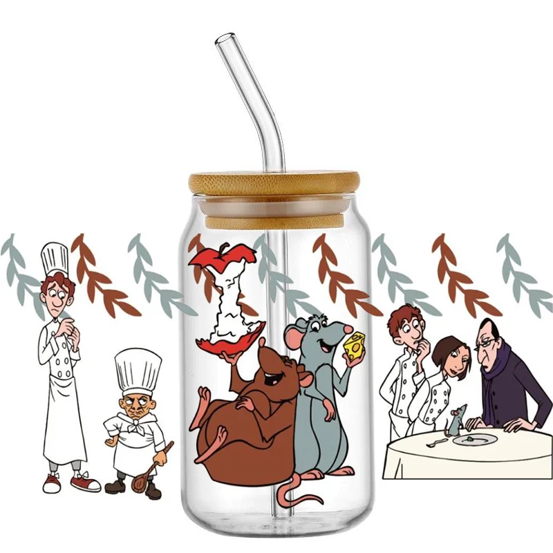 Miniso Cartoon Ratatouille Pattern UV DTF Transfer Sticker Waterproof Transfers Decals For 16oz Glass Cup Wrap Stickers