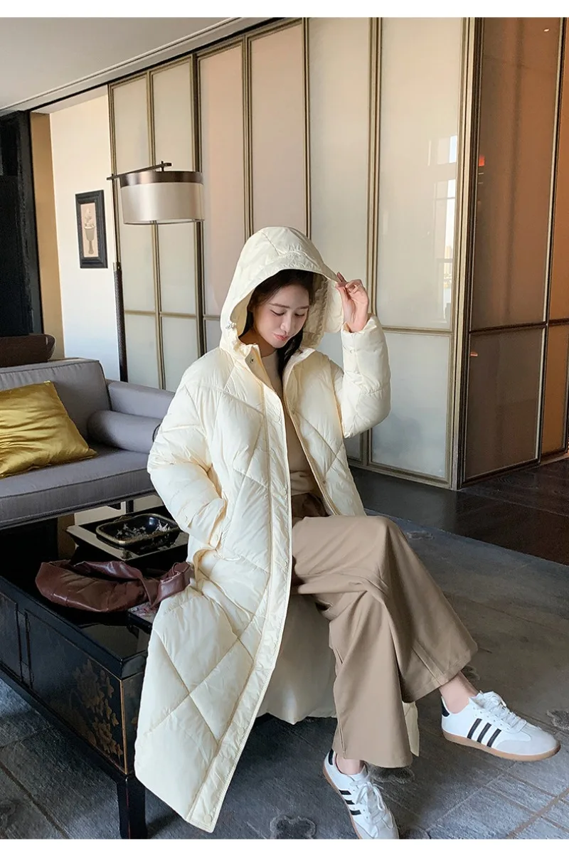 2026 Fashion Down Cotton-padded Jacket Women's Winter X-long Parkas Thicken Warm Top Hooded Coat Loose A-line Quilted Outerwear