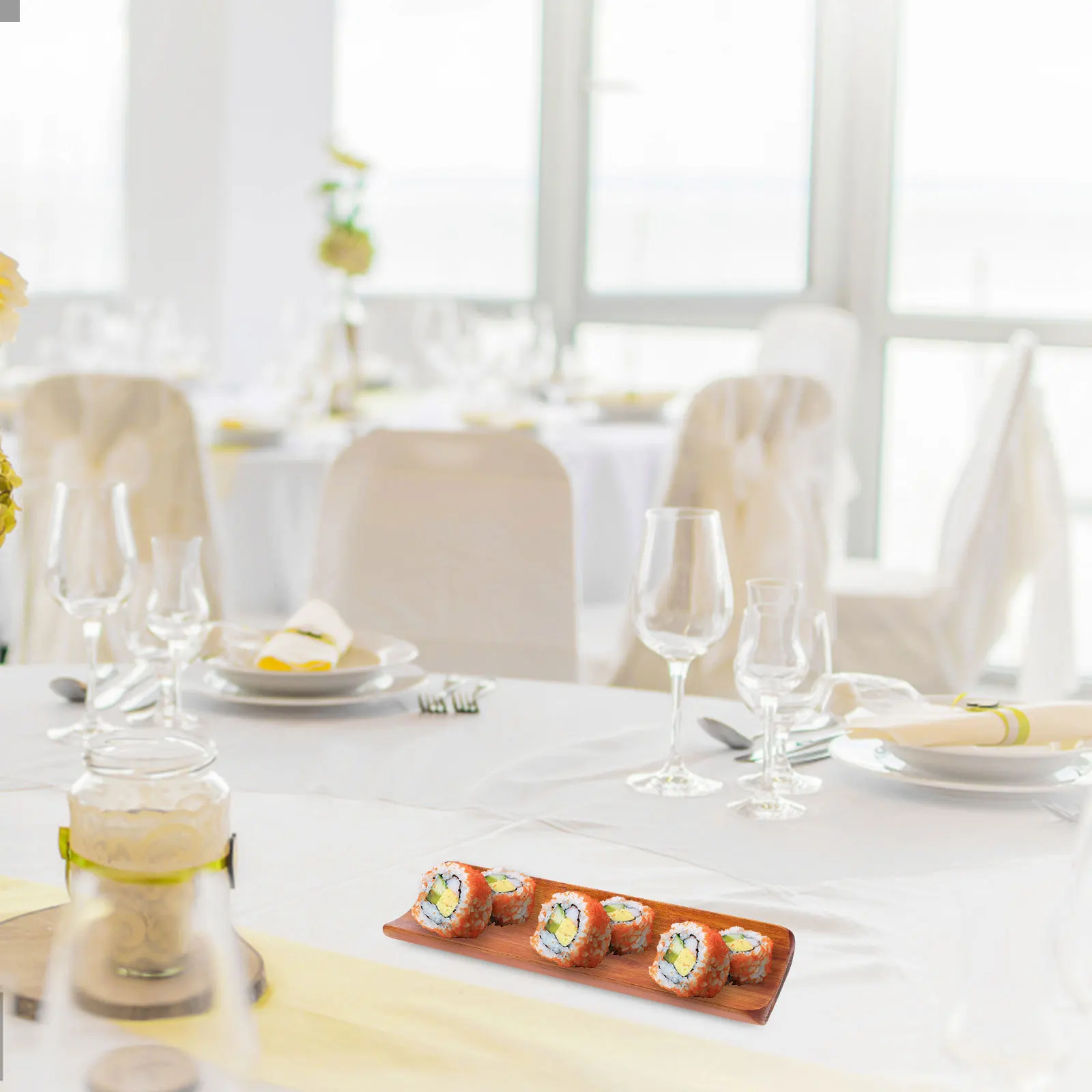 

4Pcs Wooden Serving Trays Multi-Purpose Rectangular Napkin Holder Sushi Plate Towel Tray Wood Boards for Dining Events