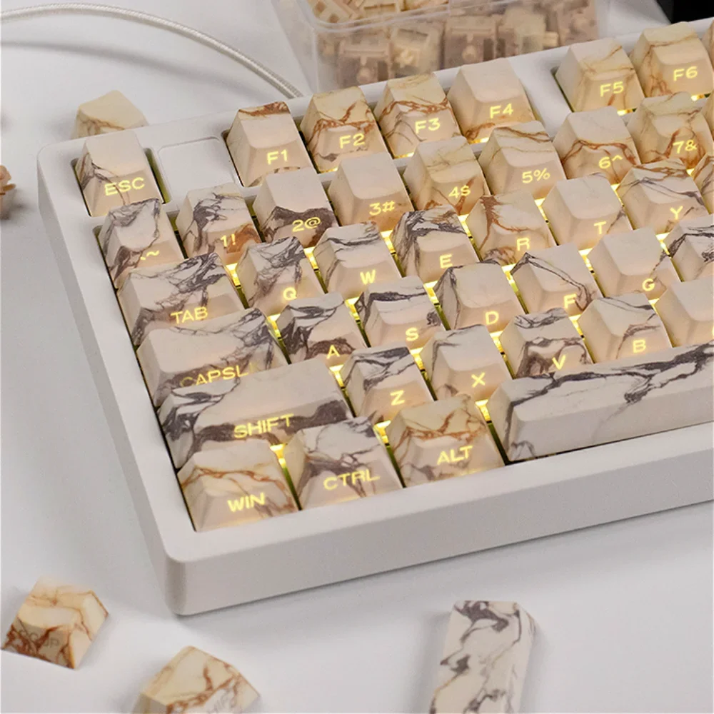 Creative Cherry Keycaps PBT Marble Side Engraved Translucent 131 Keys Suitable for 60/84/98/108 Mechanical Keyboards