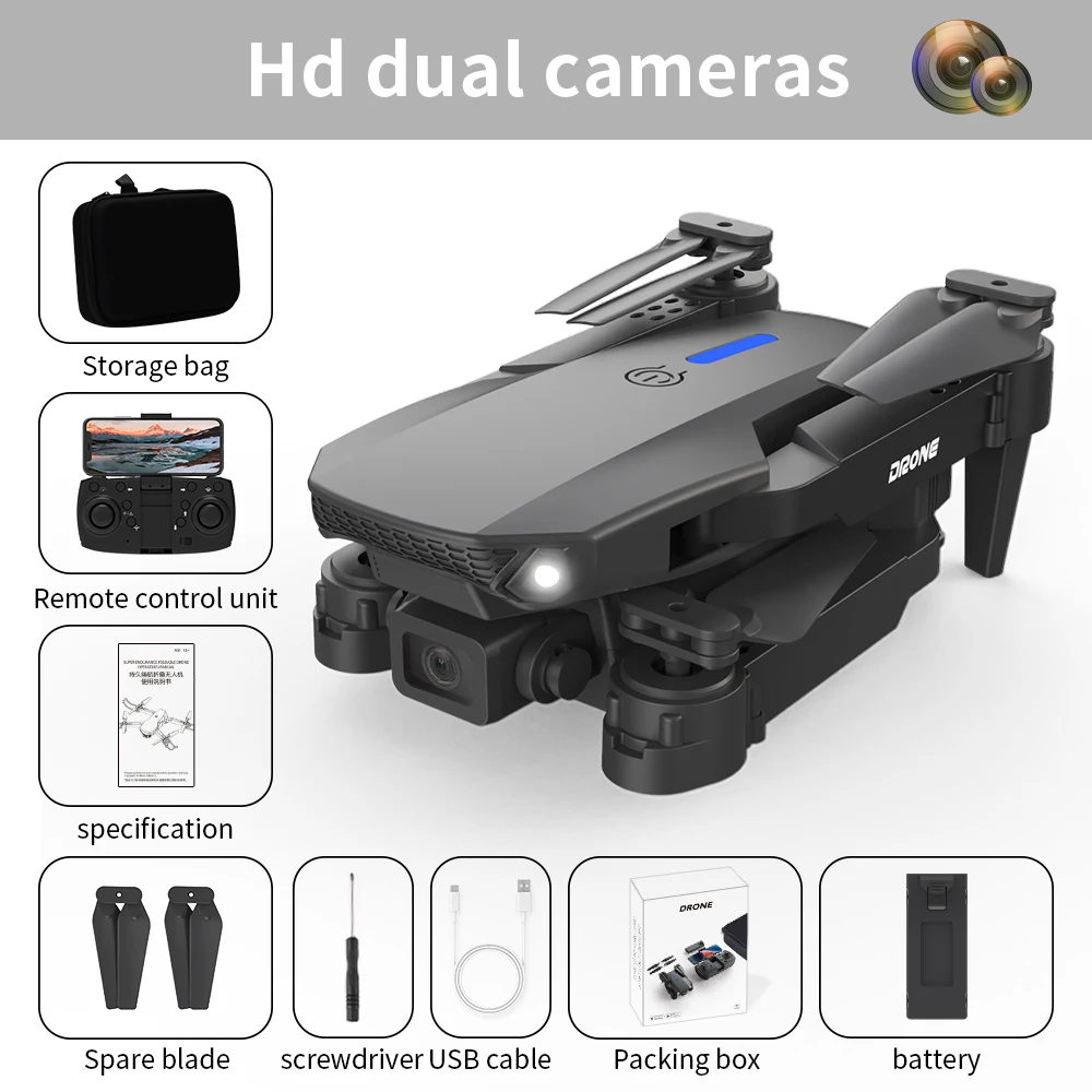 

New Drone 4K Professinal With 1080P Wide Angle Dual HD Camera Foldable RC Helicopter WIFI FPV Height Hold