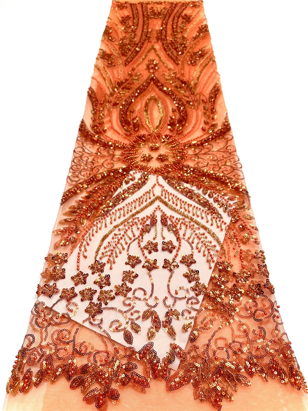 

High-Quality African Beads Sequin Lace Fabric 5 Yards Pink Latest Design for Nigerian Wedding Dresses Women's Fashion