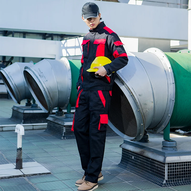 

Cotton Work Suit Mechanic Functional Worker Clothes Two Tone Workwear Jacket and Cargo Work Pants Set