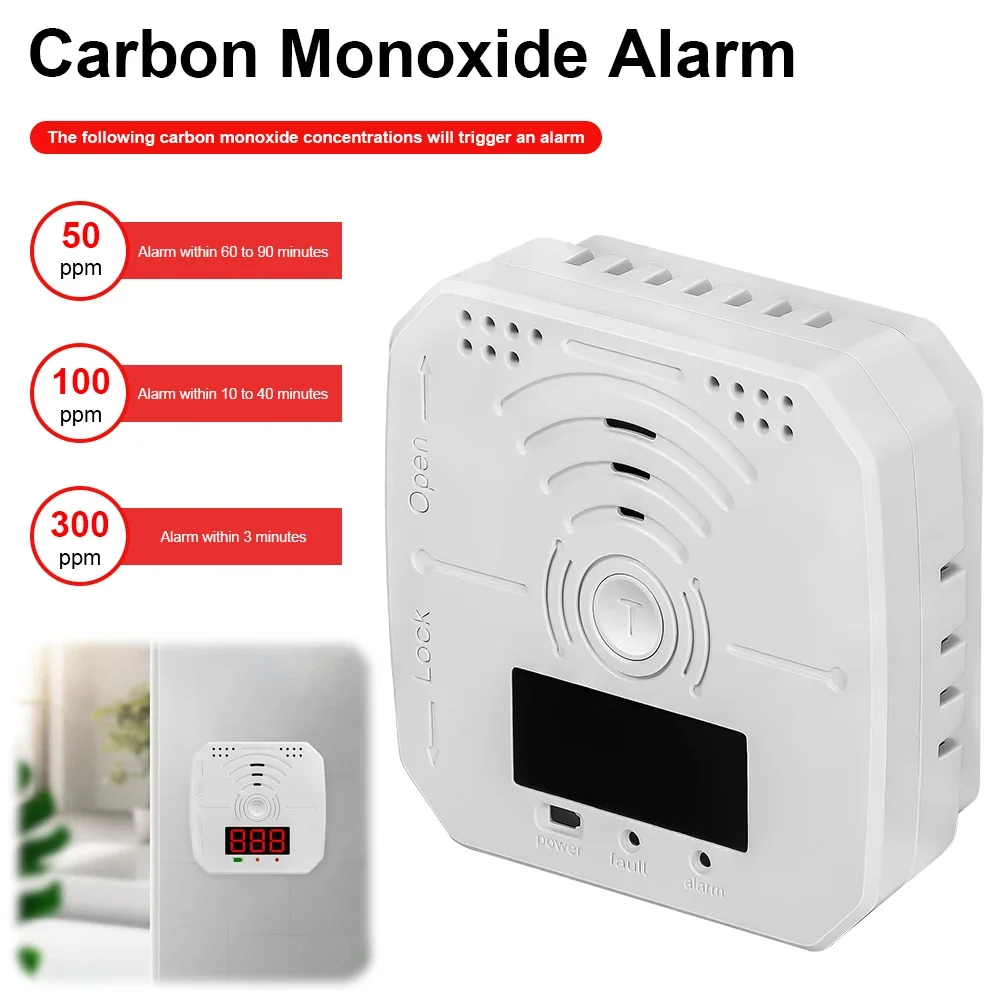 Digital Carbon Monoxide Alarm Detector Battery Powered CO Gas Monitor Alarm Sound Light Warning Home Security Safety