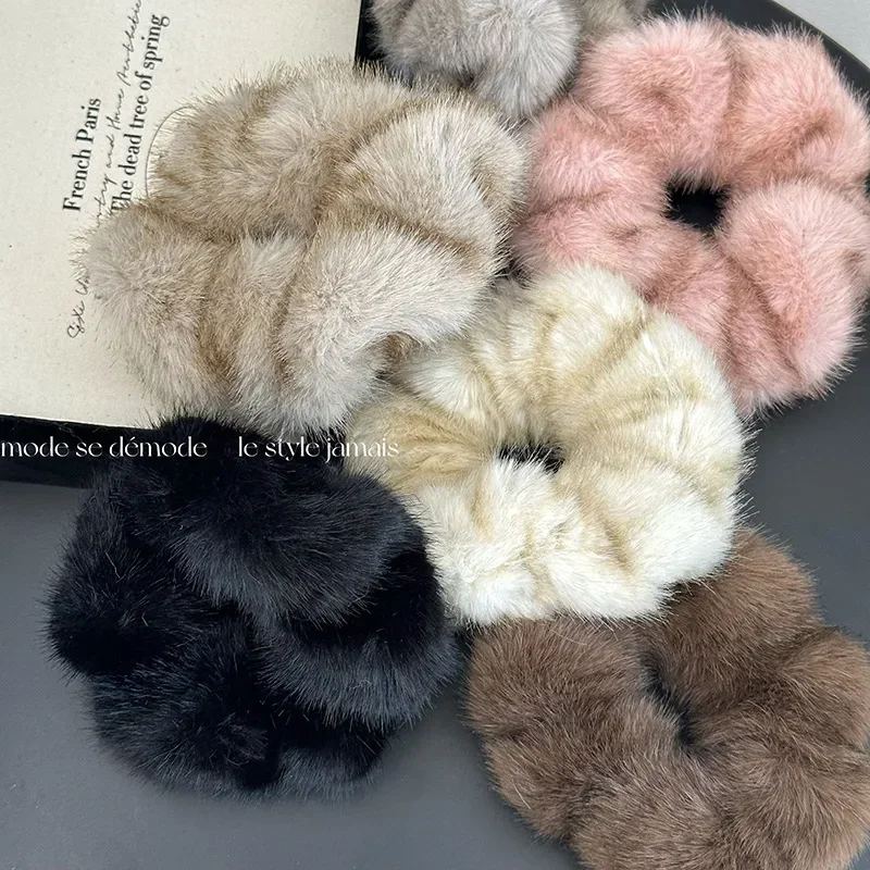 2024 Autumn Winter Plush Large Scrunchies Elastic Hair Band New Fashion Korean Fluffy Headband Headdress Female Accessories
