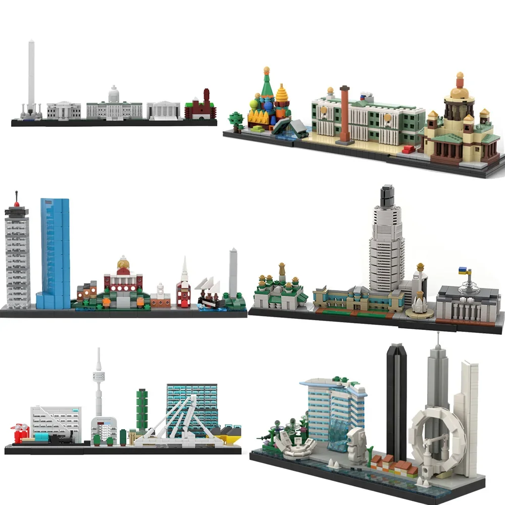 BuildMOC City Skyline Saint Petersburg Rome Washington Rotterdam Architecture Street View House  Building Blocks Kids  Toys Gift