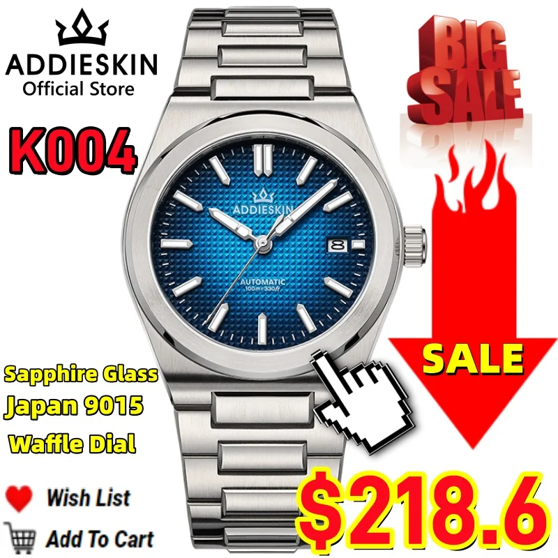

AddiesKin 39mm 9015 Automatic Watch K004 10Bar Diver Sapphire Glass 316L Stainless Steel BGW9 Luminous Mechanical Watch For Men