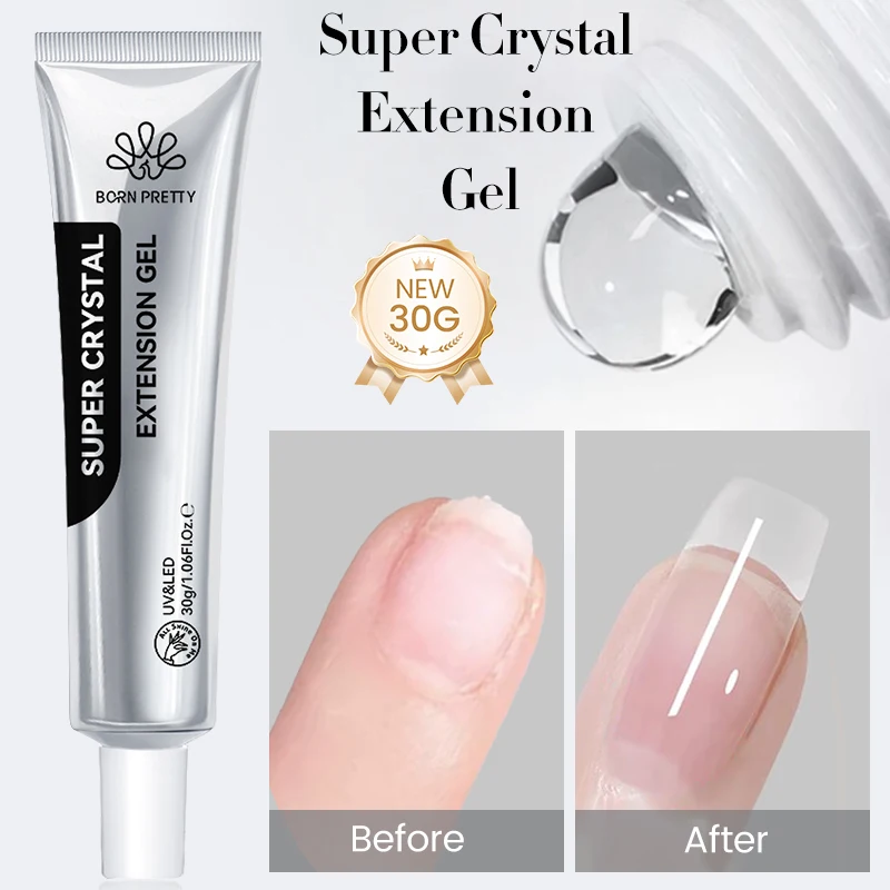 BORN PRETTY 30ml Super Crystal Building Nail Gel Extension Gel Natural Clear Hard Gel Nail Apex Stick Rhinestone 3D Modeling Gel