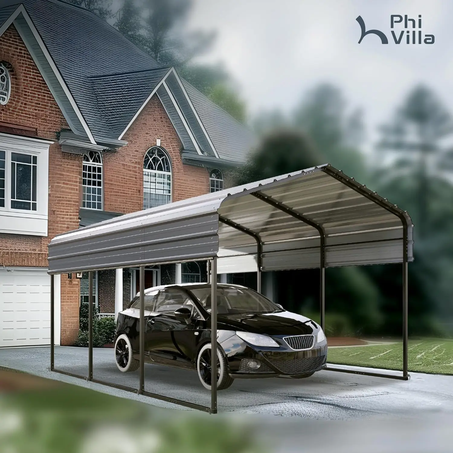 

10x15ft Heavy Duty Carport Galvanized Steel Roof Multi-Use Shelter for Cars Boats Tractors, Custom