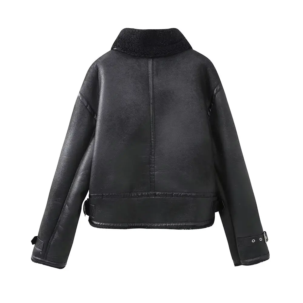 European and American style belted lapel fur integrated jacket for women winter fashion versatile double-sided leather jacket