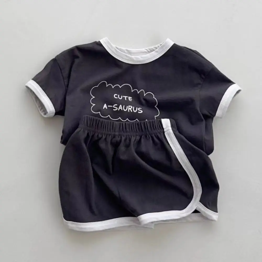 Summer New Sports Style Set New Letter Baby Round Neck Simple Casual T-shirt Shorts Two piece Set