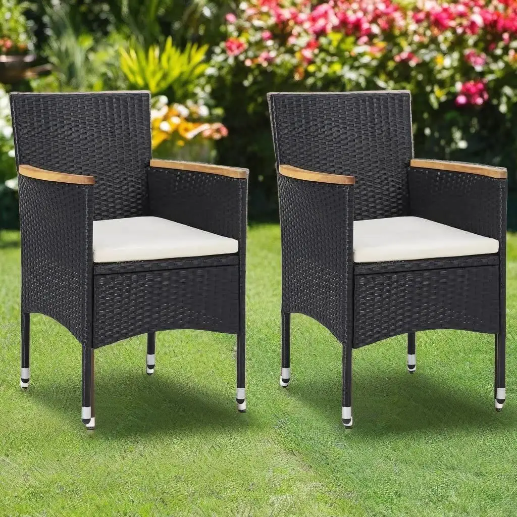 3-Piece Black Poly Rattan Patio Dining Set with Cushions – Stylish Outdoor Furniture