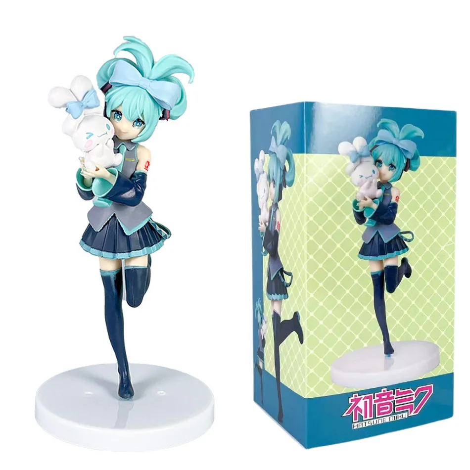21CM Hatsune Miku X Cinnamoroll Piapro Cat Ear Kawaii Anime Figure Peripheral Collectible PVC Action Figure Model Doll Toy Gifts view 4
