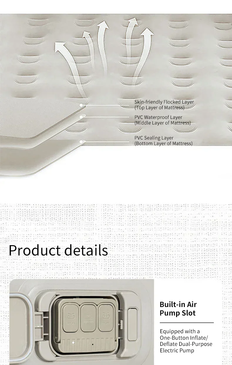 New Air Mattress Built-in Pump Self-inflating Mat Cushion Outdoor Tent Inflatable Bed Double Sleeping Pad for Camping or Indoor