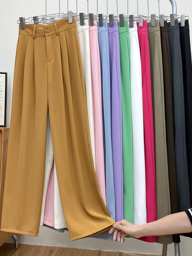 Pink Pant For Women\'s Spring Summer New High Waisted Wide Leg Pants Straight Leg Draped Suit Pantalones Casual Loose Women