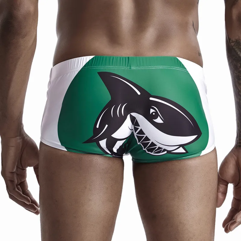 Shark Print Mens Swim Briefs Sexy Fashion New Swimwear Male Beach Surf Swimsuit with Drawstring Holiday Square Leg Trunks AM8152