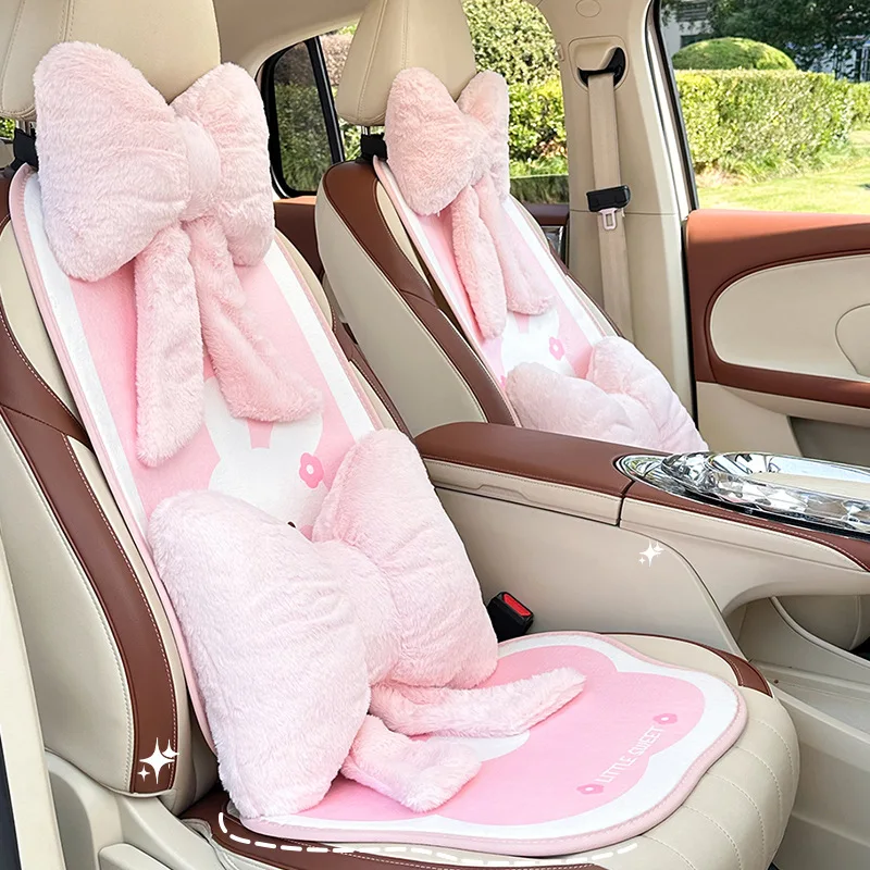 Plush Bowknot Car Headrest Cartoon Animal Anime Neck Protector Creative Leopard Print Bow Auto Throw Pillow Car Accessories