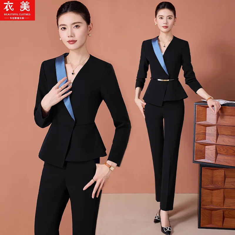 مجموعة بدلة احترافية للنساء للربيع والخريف، ملابس عمل لمدير الفنادق، مكتب أمامي أنيق على طراز آلهة لصالونات التجميل #3