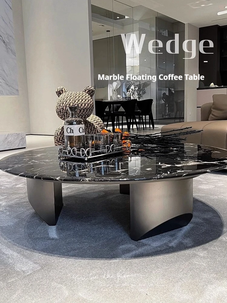 Floating Black Rose Marble Coffee Table, Italian Luxury Stone Round Table, Heat & Scratch Resistant, Master Design, Customizable