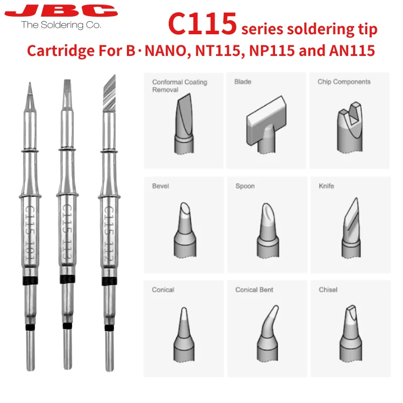 100% Original JBC C115 Soldering Iron Tips High Precision Rework Cartridges For NT115-A Handle Nano NANE/NASE Soldering Station