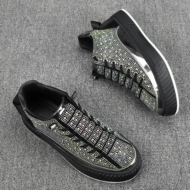 

Full diamond men's shoes new trend rhinestone casual fashionable thick soles inside elevating board shoes tenis hombres A8