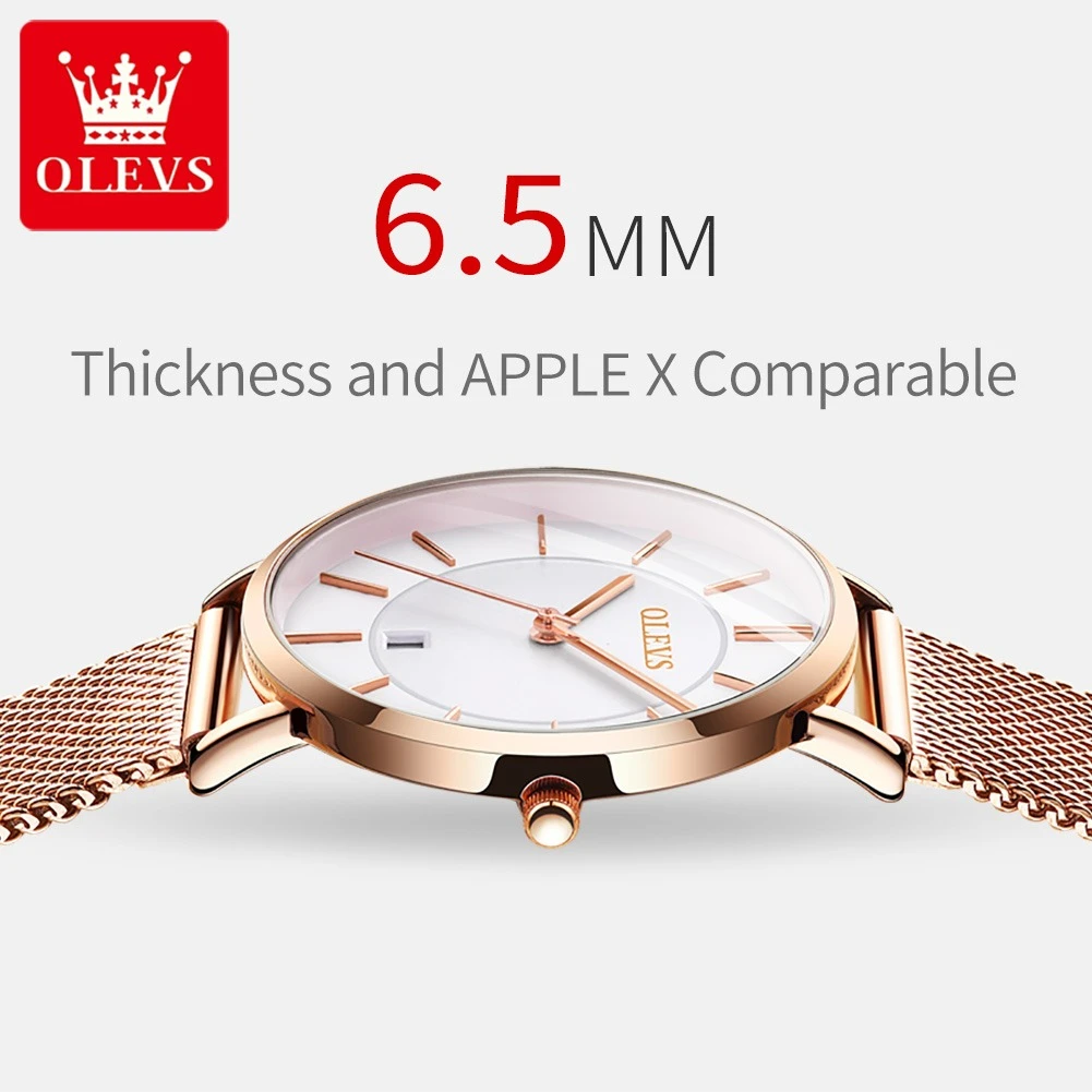 OLEVS Aço Inoxidável Round-Dial Quartz Watch, Moda Presente, Pulseira Calendário, 5869