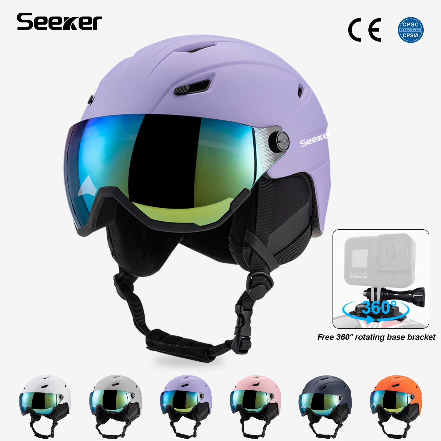 SEEKER Gafas de nieve Casco de esquí integrado Hombres y mujeres adultos Deportes extremos al aire libre Casco de nieve cálido a prueba de viento Casco duro de esquí