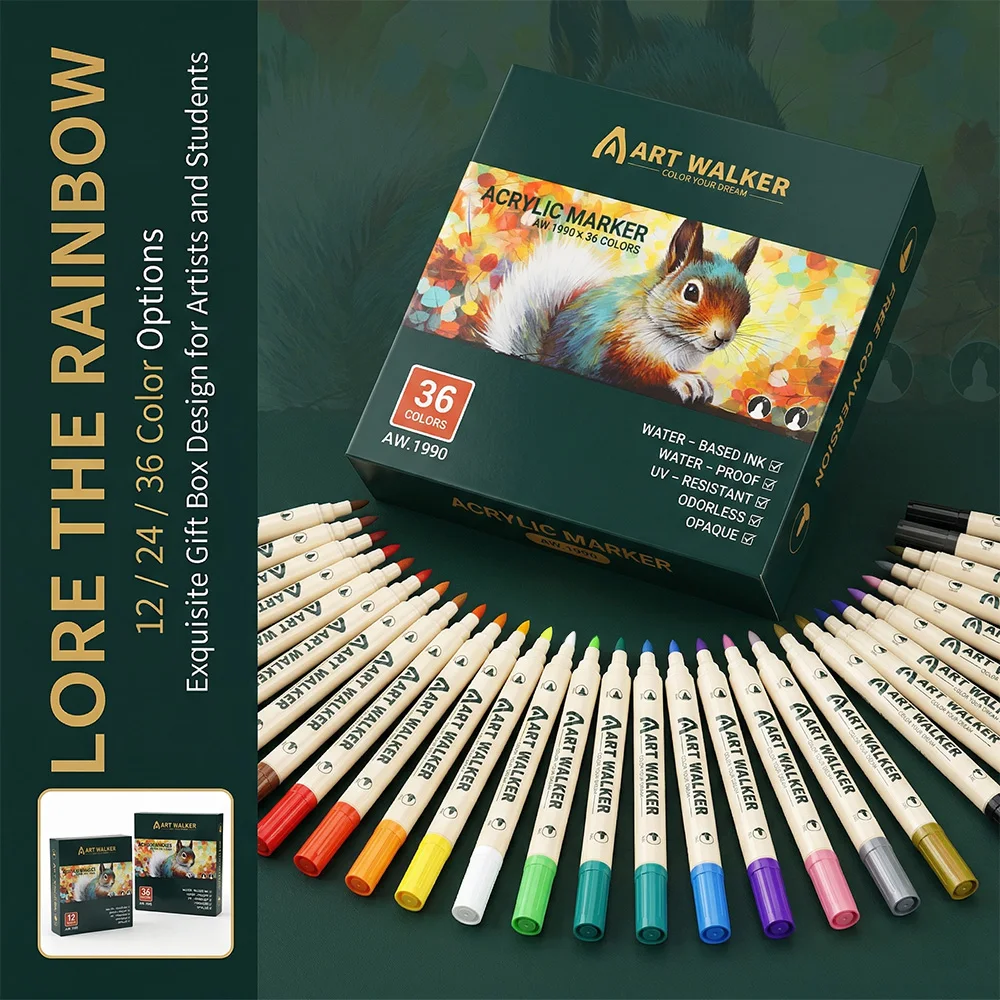 

Набор акриловых маркеров с двойным наконечником, 12/24/36 цветов, водостойкие, для DIY, рисования на одежде, творчества, керамики, камня, для дома и школы