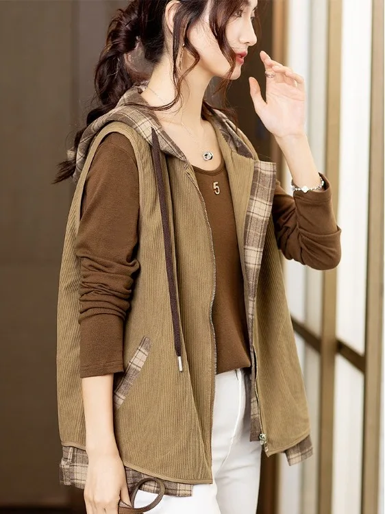 Fashionable Women's Vest Autumn 2026 New Style Casual Polyester Fiber Hoodie Short Outerwear Elegant Female Model Clothes