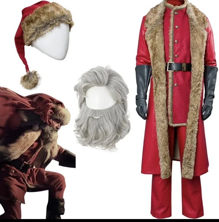 Santa Claus Cosplay Costume Wig Hat Movie Christmas Chronicles Fantasy Men Halloween Carnival Outfit For Disguise Male Role Play