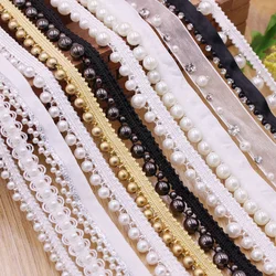 1Yard Pearl Lace Edge Trim Ribbon Braided Lace Trimmings Beads Edging Fabric Embroidered Applique Sewing DIY Craft Clothes Decor